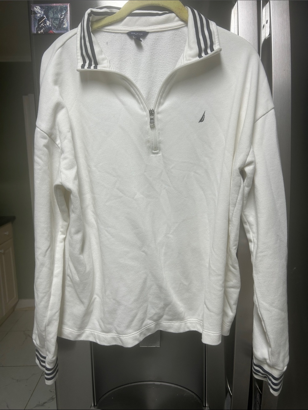Nautica White Quarter-Zip Pullover with Navy Trim
French Terry